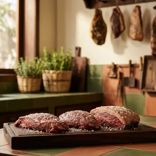 Cortes para churrasco temperados com sal grosso