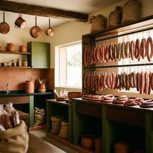 Linguiças artesanais variadas em charcutaria
